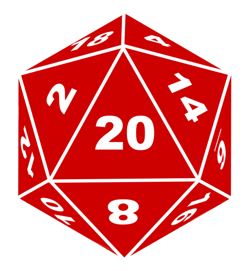 a bright red d20